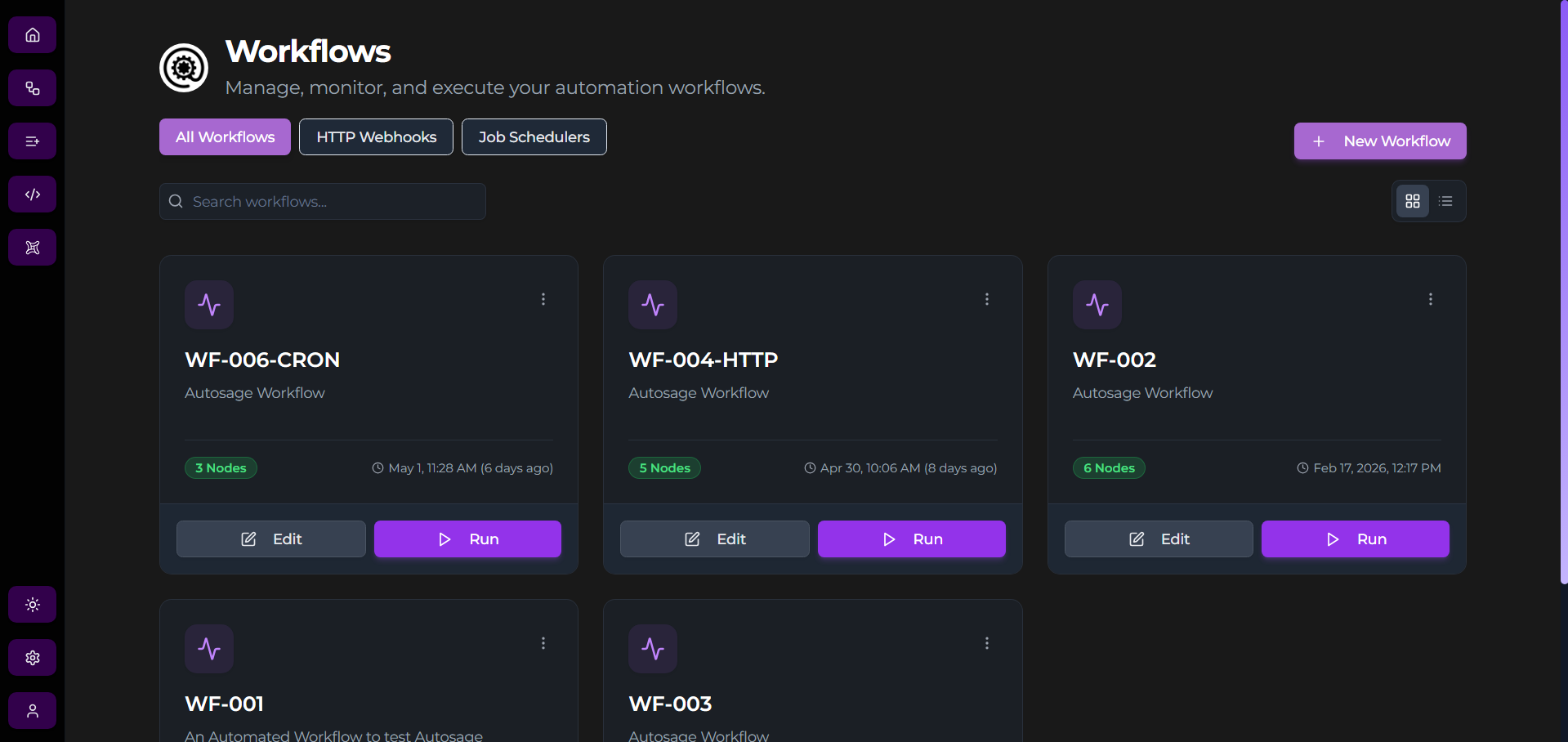 Workflows list