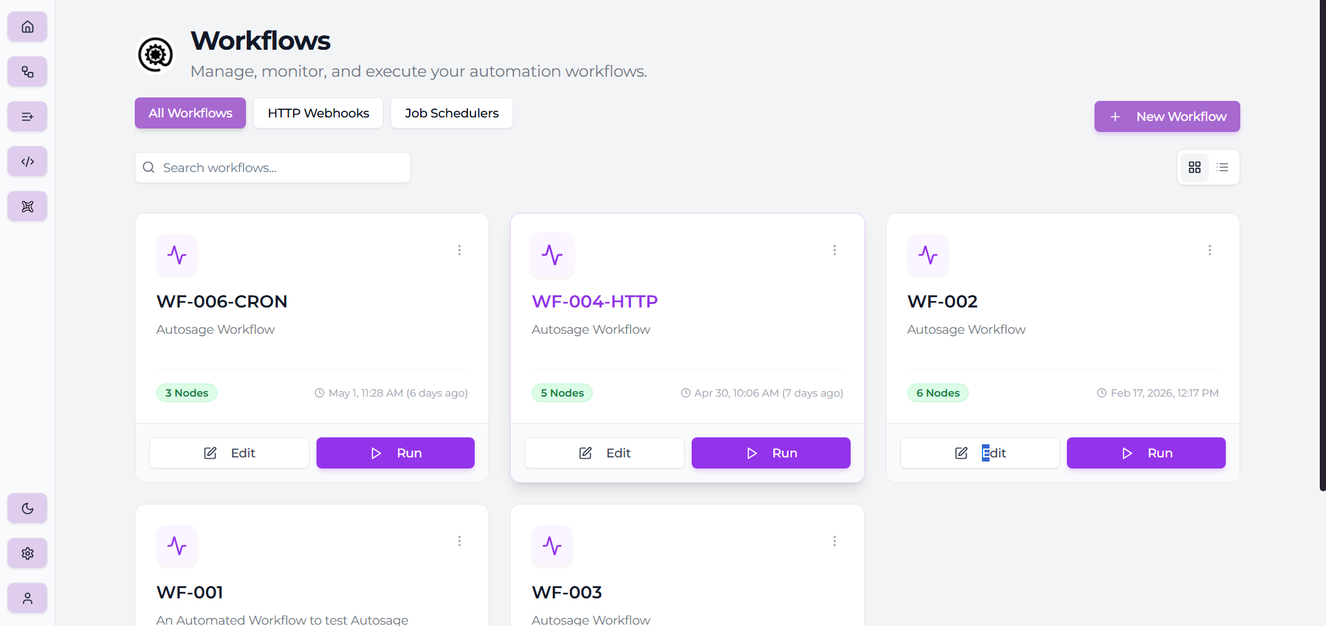 Workflows list